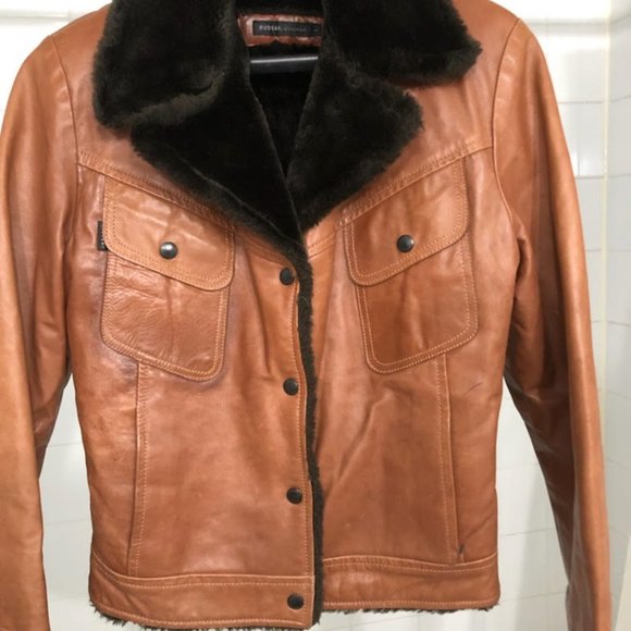 WOMANS RUDSAK RARE CHIC LUXURY CLASSIC LEATHER FUR PATROL JACKET SIZE LARGE - Picture 9 of 12